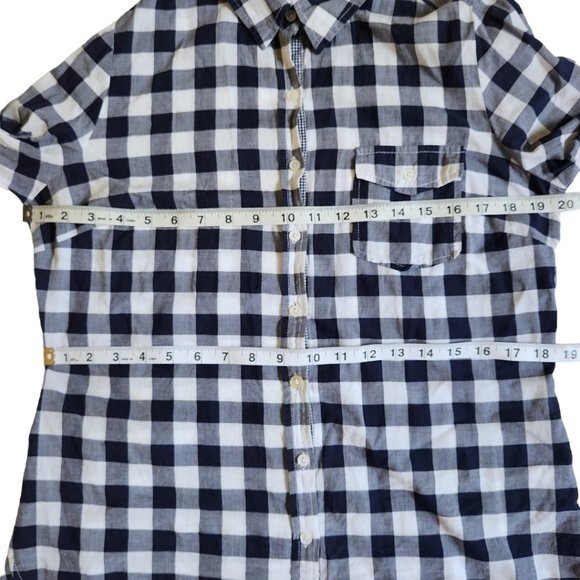 Girl Krazy navy gray white checkered button up long sleeve top sz L - Picture 10 of 12